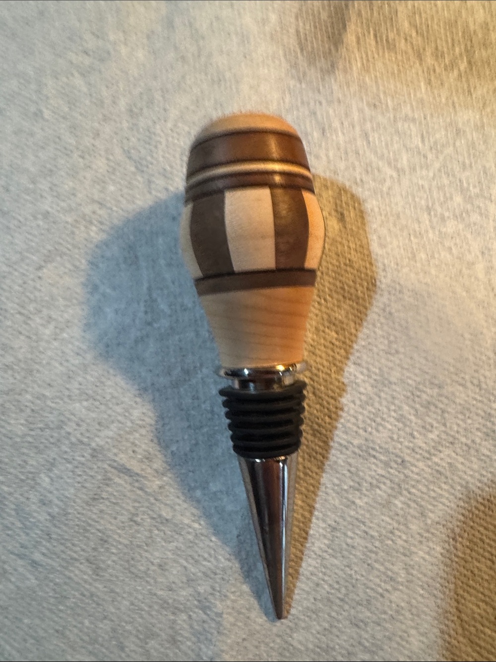 Stanley Two-Tone Wood Barrel Wine Stopper in Dark Brown and Light Tan